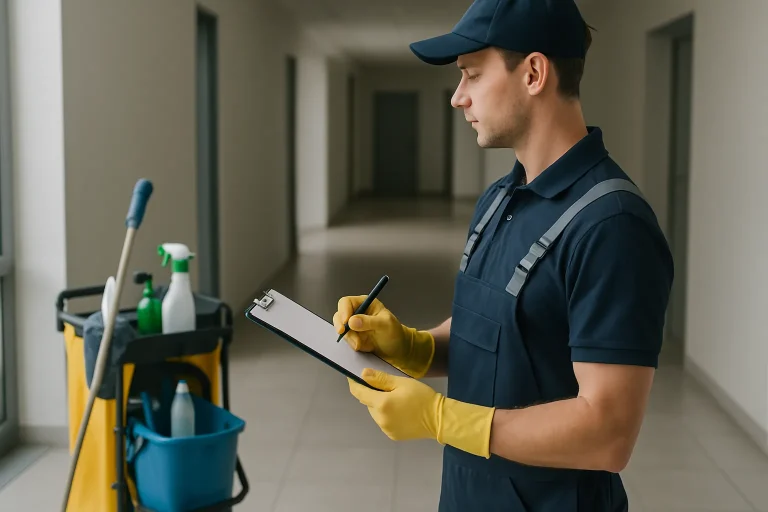 Équipe de nettoyage dans un bureau à Lambersart utilisant des produits écologiques.