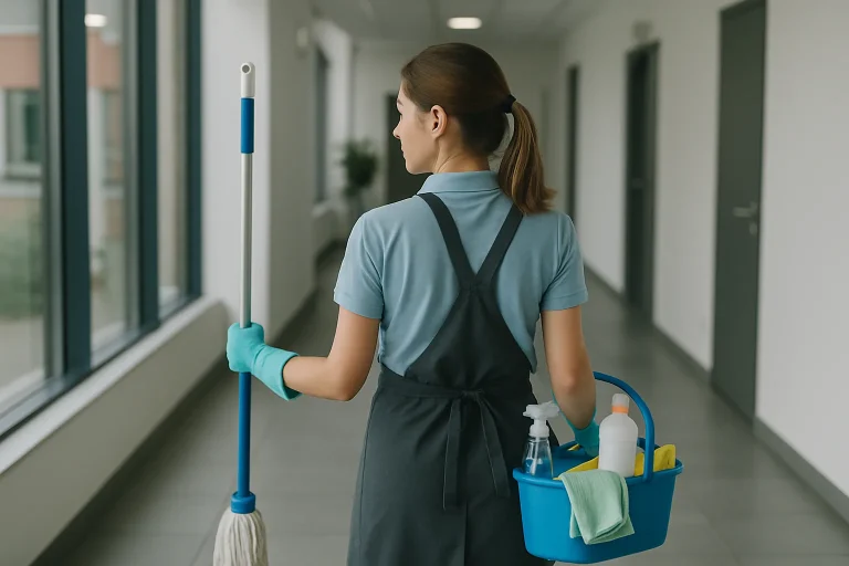 Équipe de nettoyage en uniforme effectuant des tâches de nettoyage à Waziers.