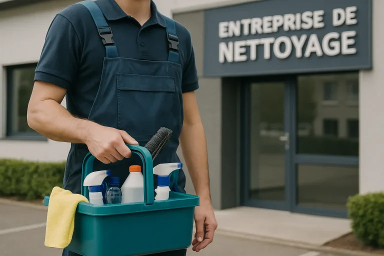 Bureau propre avec un employé en train de nettoyer à Outreau, mettant en avant le professionnalisme.