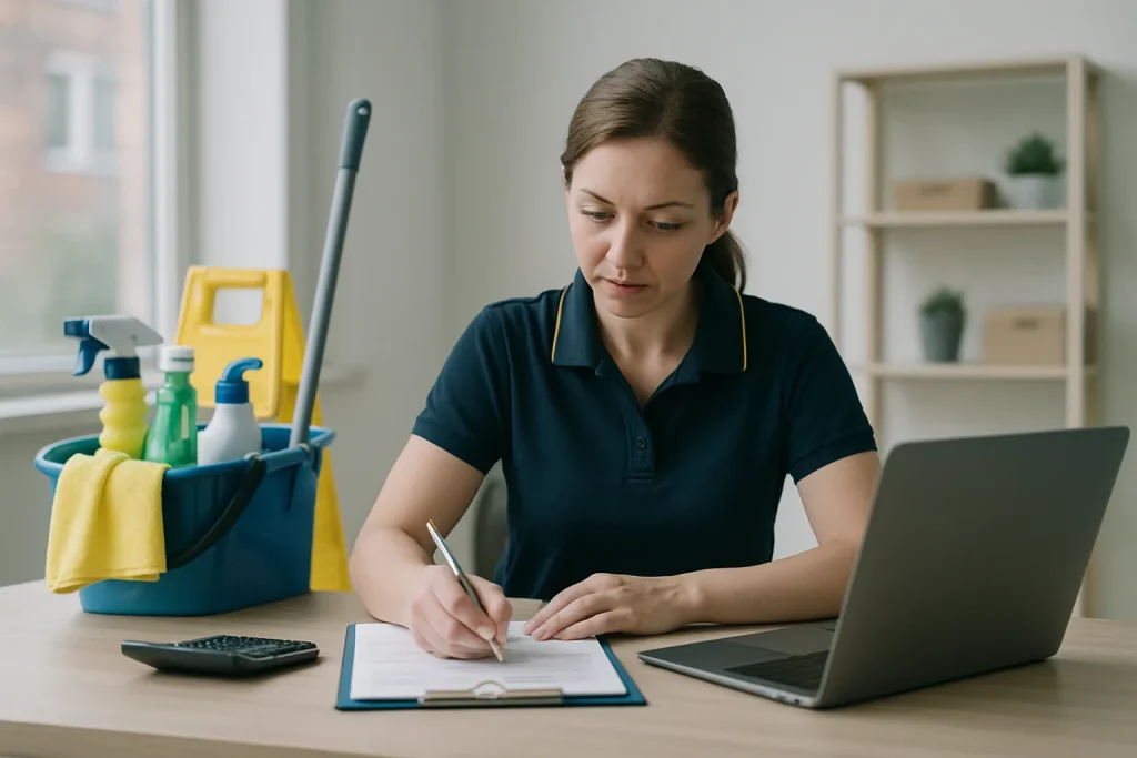 Équipe de nettoyage professionnelle effectuant des tâches dans un bureau à Hem.
