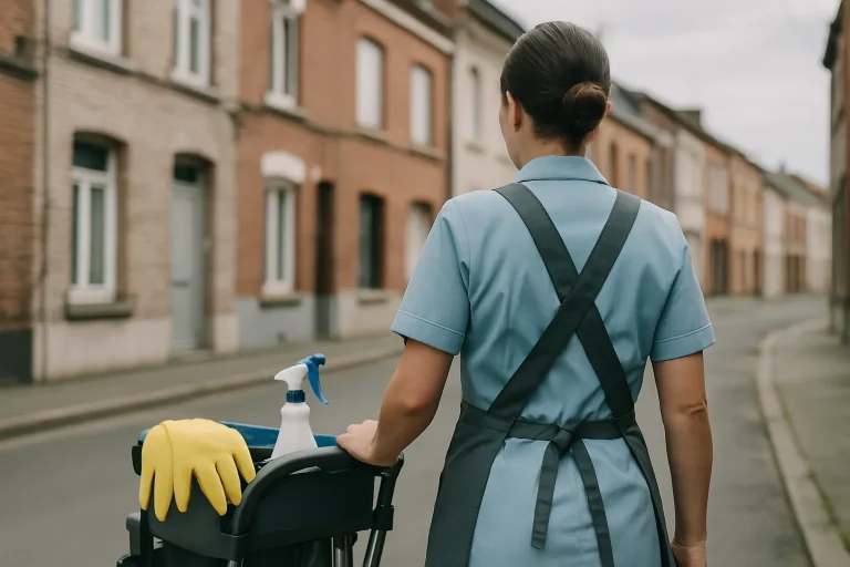 Équipe de nettoyage professionnelle en action à Mouvaux, assurant des services de qualité.