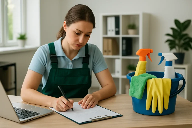 Équipe de nettoyage au travail dans un bureau moderne à Faches-Thumesnil.
