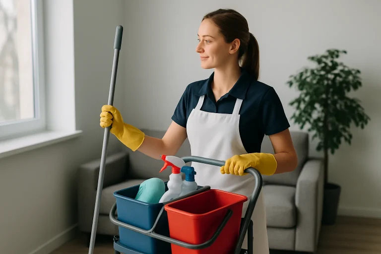Un professionnel du nettoyage utilisant un aspirateur dans un bureau à Bondues.