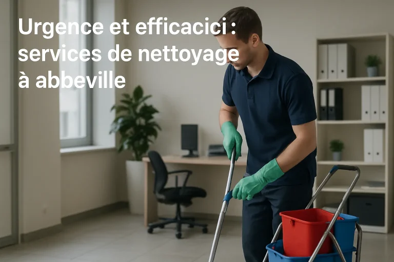 Équipe de nettoyage en pleine action dans un bureau à Abbeville avec matériel moderne.
